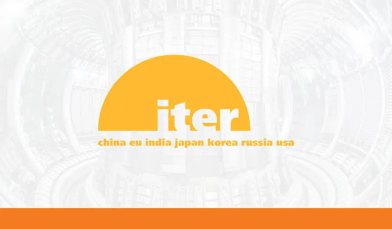 Iter logo with a fusion reactor in the background
