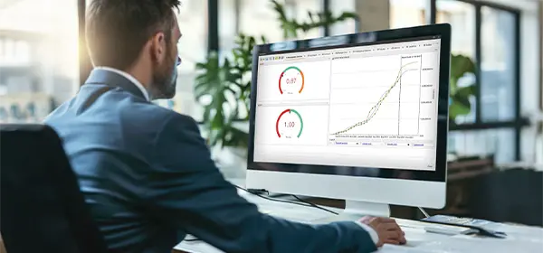 A project controller using Earned Value Management (EVM) software to calculate CPI and SPI metrics