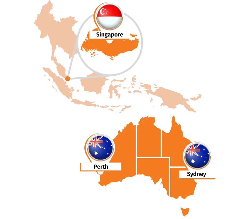 Map of Singapore and Australia Map of Singapore and Australia - Perth and Sydney