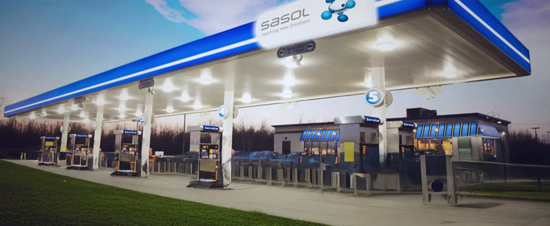 Sasol gas station Sasol gas station with fuel pumps and a shop