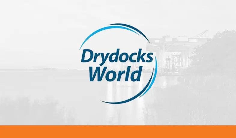 Drydocks World logo with an offshore platform in the background