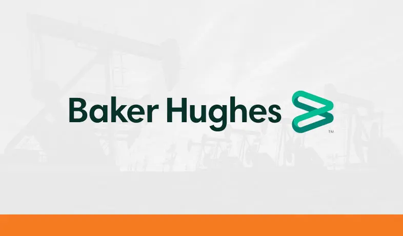 Baker Hughes logo with an oil and gas platform in the background