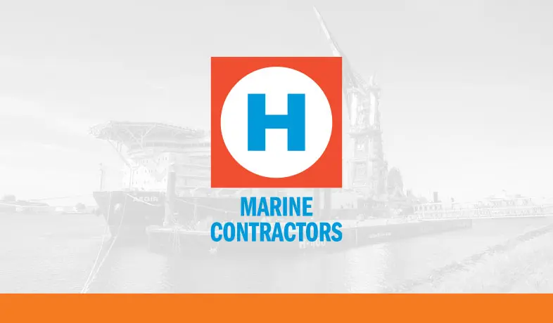 Heerema marine contractors logo with an offshore vessel in the background