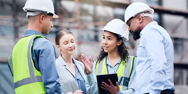 Professionals with diverse turnaround roles discussing about turnaround planning