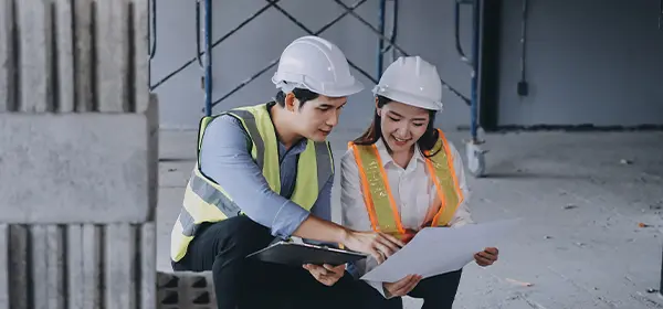 2 professionals checking what's included in a bill of materials (BOM) for a project.