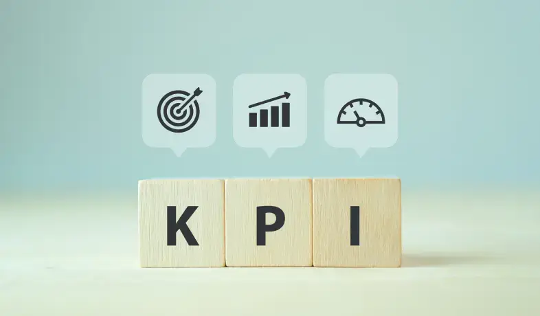 KPI for cost control with a target, chart, and time icon.